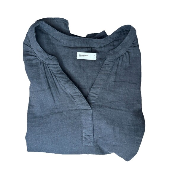 Sonoma Top Black Size XL Gauze Femme V-Neck Tank Blouse Sleeveless Shirt Womens - Picture 7 of 8